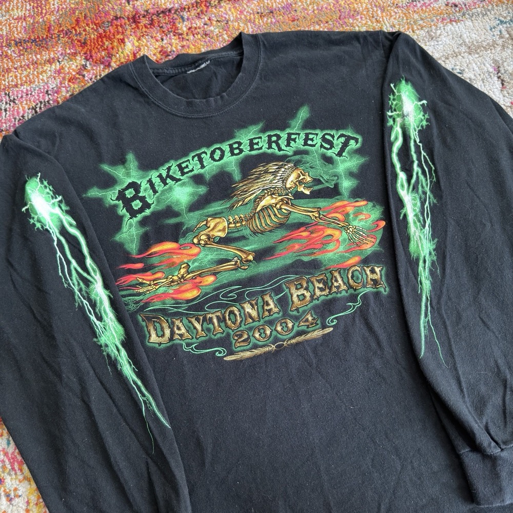 Vintage 2004 Biketoberfest Daytona Beach Mens XL Long Sleeve Skull Lightning
